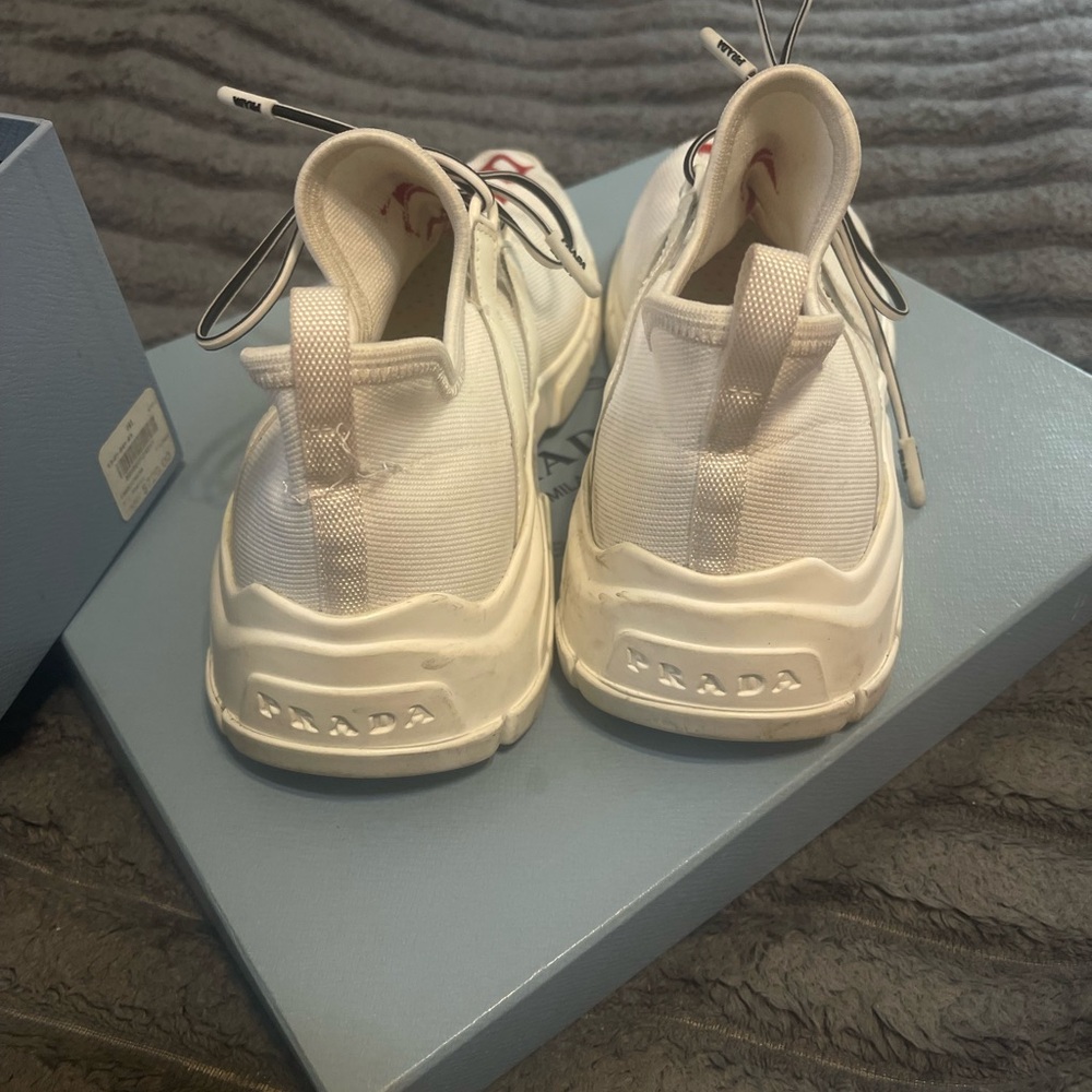 Prada White Sneakers with Red Logo - Picture 4 of 5